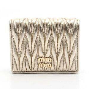Miu Miu Matelasse Bi fold Wallet Leather Gold